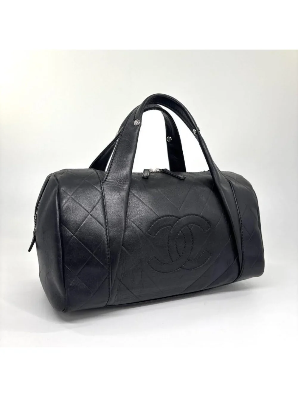 Chanel Super Chez Blanc Lambskin Mini Boston Bag Black